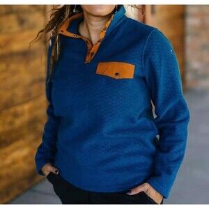 ZYIA Wicked Teal Quilted Fleece Pocket Snap Button Pullover Size L Athleisure